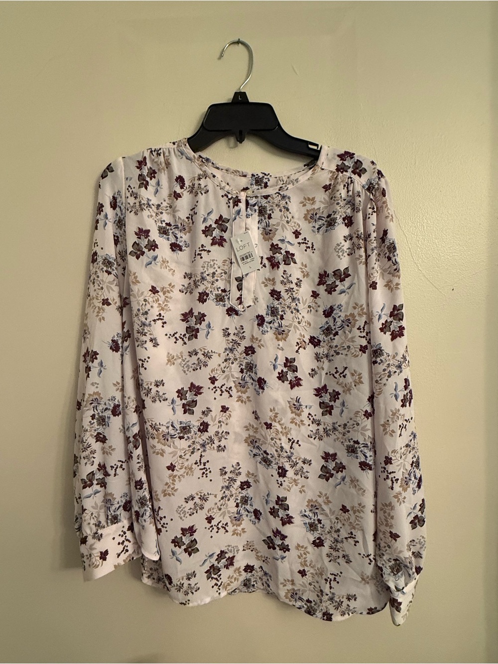 NWT LOFT Cream Floral Blouse with Burgundy and Taupe Buds